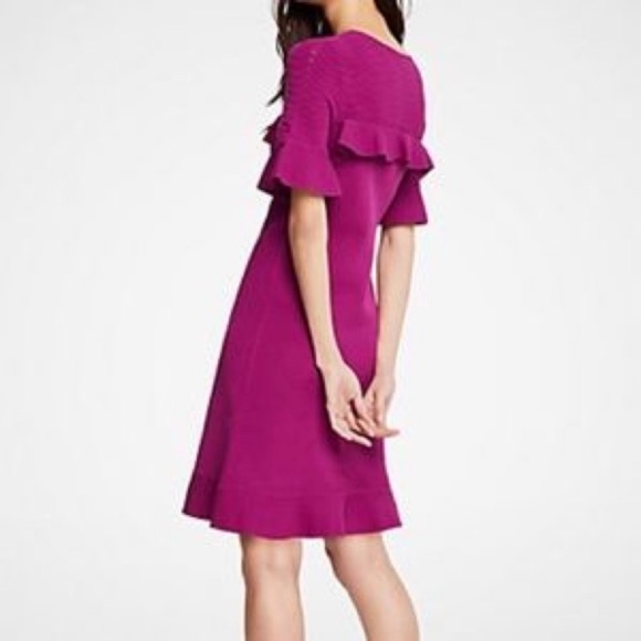 Ann Taylor Ann Taylor Chevron Ruffle Sweater Dress in Black. - Picture 6 of 8